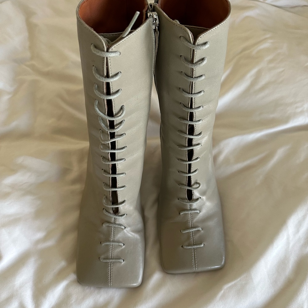 Asos design leather square toe healed boots in sage green